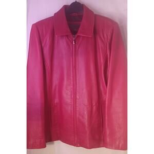 Liz Claiborne Women's Red Leather Jacket Coat Size XL Casual Chic Sophisticated
